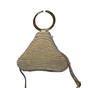 Luz Da Lua Women Pyramid Ring Handle Metallic Gold Glam Size Small